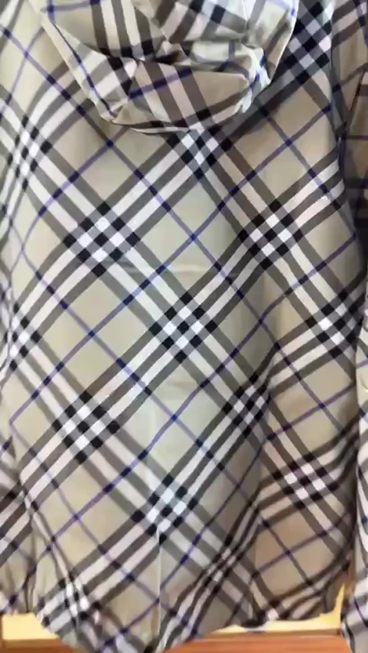 Burberry Checkered Coat With A Blue And White Plaid Pattern video preview
